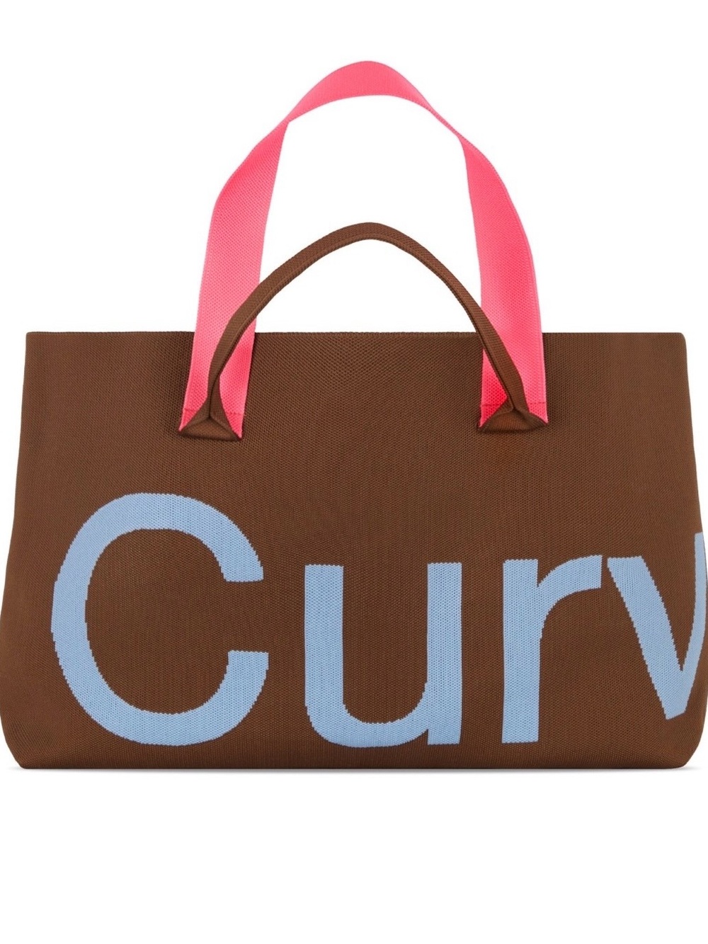 Brown Canvas Tote with Pink Handles and Blue Accent